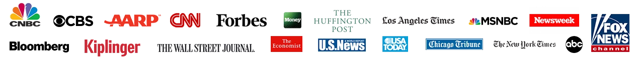 Media appearances include CNBC, CBS, AARP, CNN, Forbes, Bloomberg, The Wall Street Journal, and other outlets