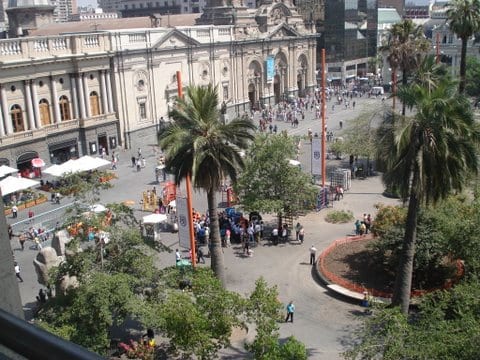 Overlooking a plaza in Santiago