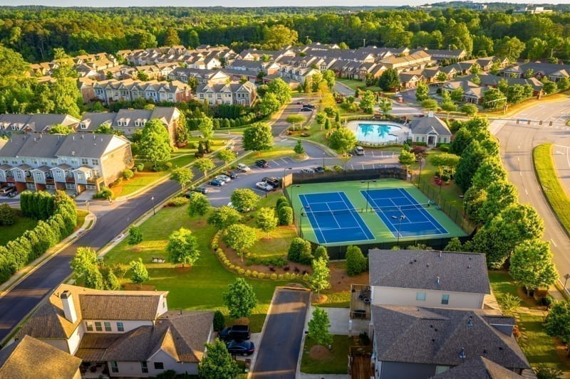 Aerial picture of suburban gated community