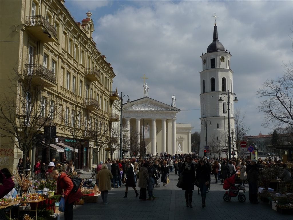 View down Gediminas St. toward Cathedral Vilnius