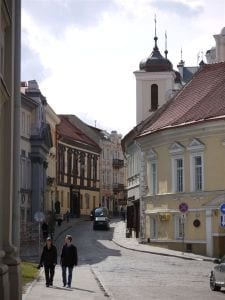 Couple walking down street