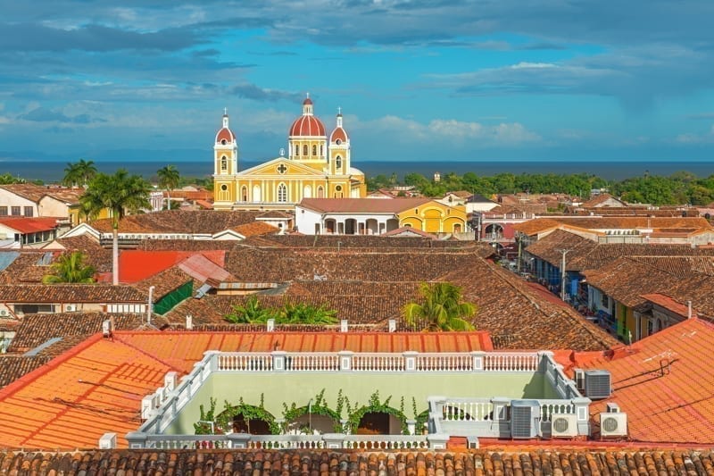 The complete urban skyline of Granada, Nicaragua