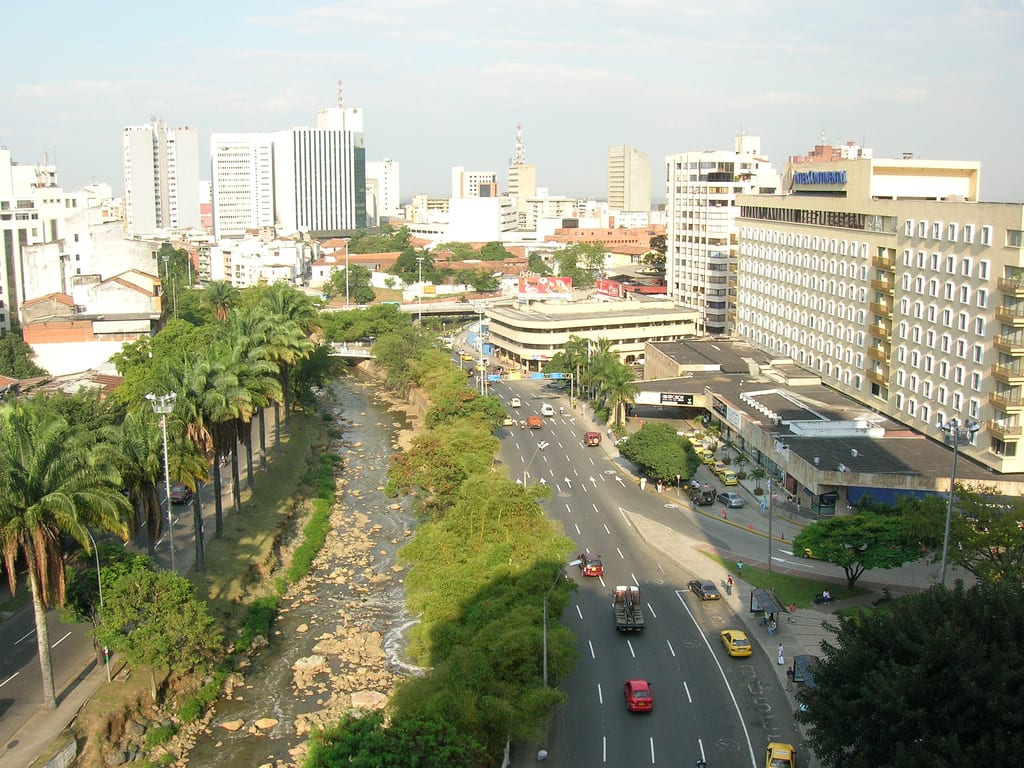 tree-lined highway in Cali Colombia