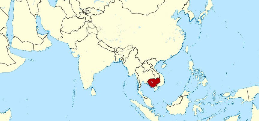 Map showing Cambodia's location in Asia