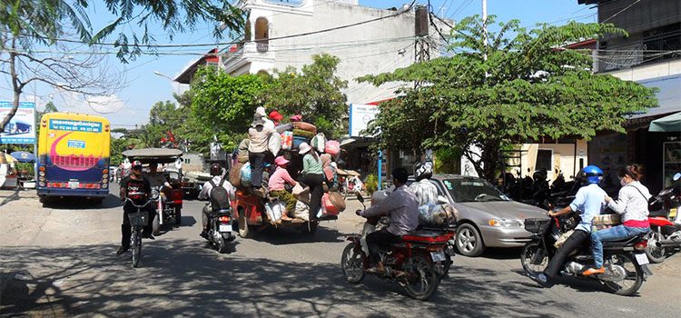 Traffic in a popular street in Cambodia
