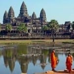 cambodia temple with monks