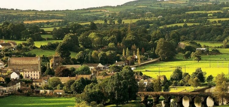 A beautiful view of the green trees and land spread across Kilkenny county in the Barrow Region of Ireland.