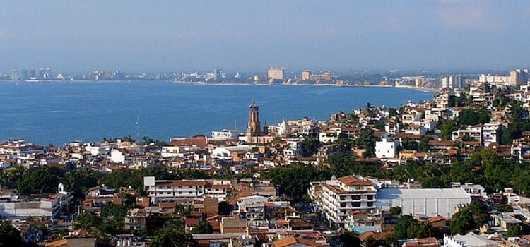 Aerial view of Puerto Vallarta, Mexico showing the houses and ocean