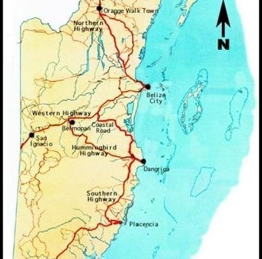 road map of belize