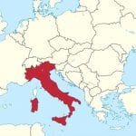 A map of Europe with Italy highlighted in red.