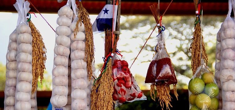 A small market in Panama where items cost only a few cents and there are spices, garlic, and other small items for sale