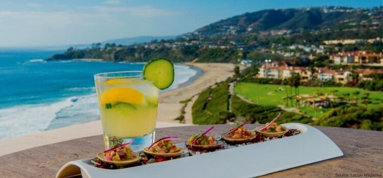 a clam appetizer with a citrus cocktail overlooking the beach