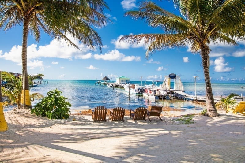 Beautiful caribbean sight with turquoise water in Caye Caulker island, travel in Belize