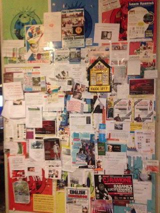 Bulletin board in the New York Bagel Cafe