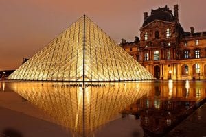 Louvre Pyramid outside the Louvre Museum.