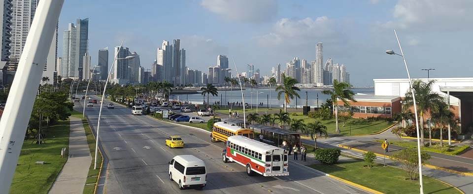Panama city skyine and cinta costera main street by the ocean