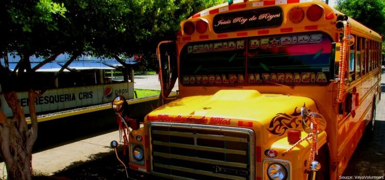 A bus waiting to pick up people traveling around Nicaragua