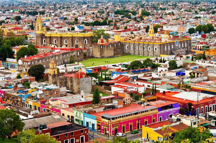 Aerial view of Cholula in Puebla, Mexico