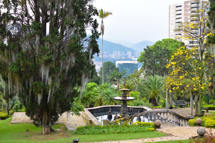 A picturesque cozy park in summer in Colombia in Medellin.