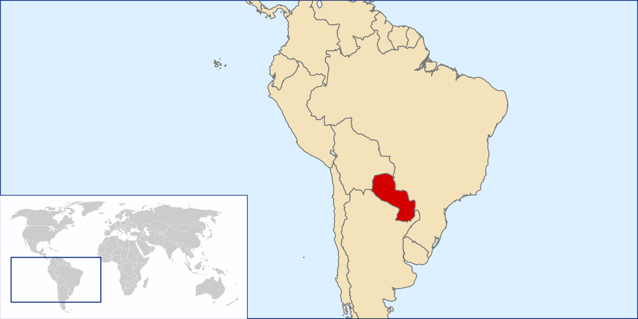 A map of South America with Paraguay highlighted in red.