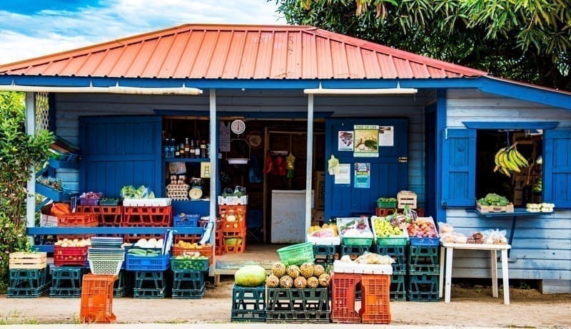 Local shop with produce in Belize