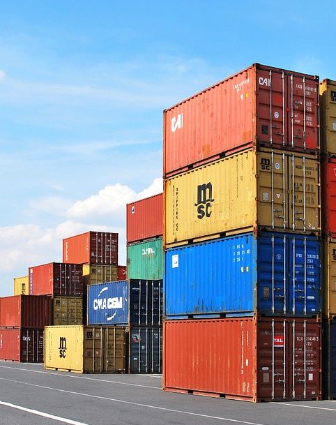 a colorful stack of shipping containers