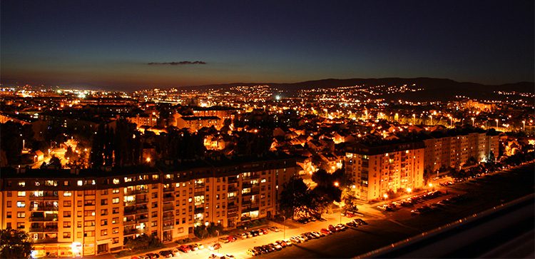 A nighttime view of Zagreb, Croatia.