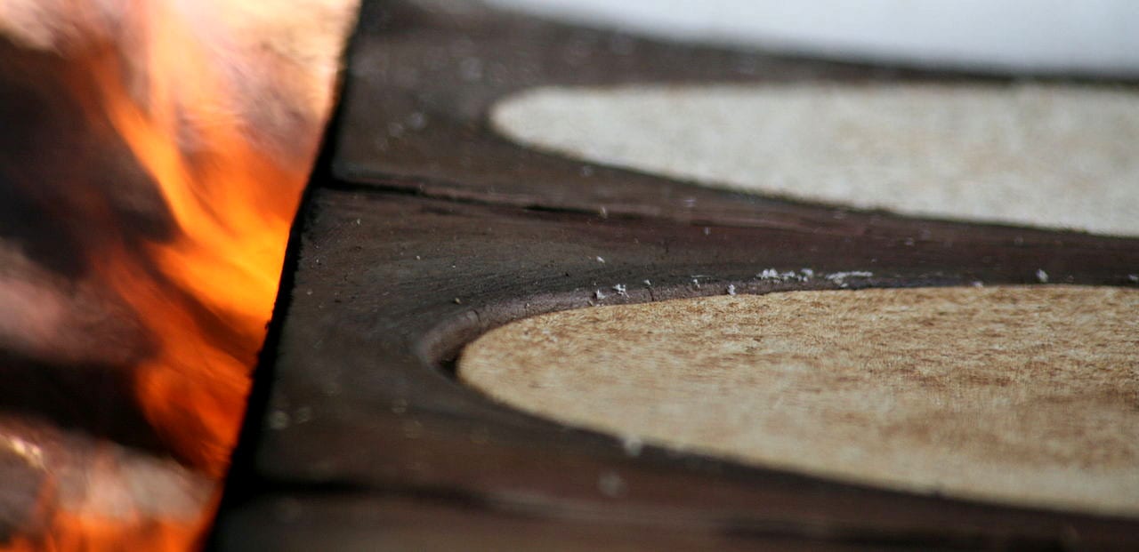 Casabe being cooked in a very hot oven