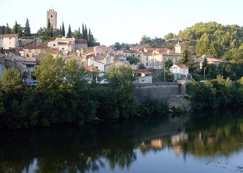 Houses on the banks of the Orb River in Languedoc France