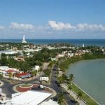 Aerial view of coastal town chetumal mexico