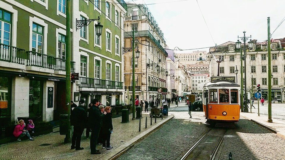 Downtown Lisbon, a colorful area popular with tourists and locals