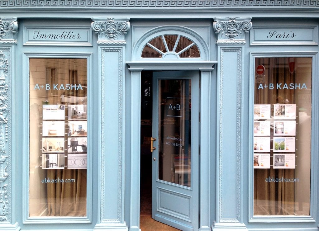 A real estate agency in Paris with postings on the windows