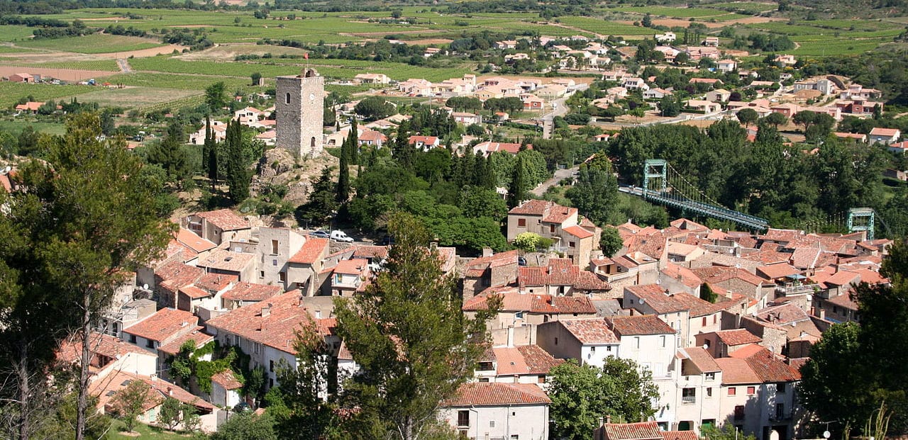 An aerial view of the Medievil city of Saint-Chinian