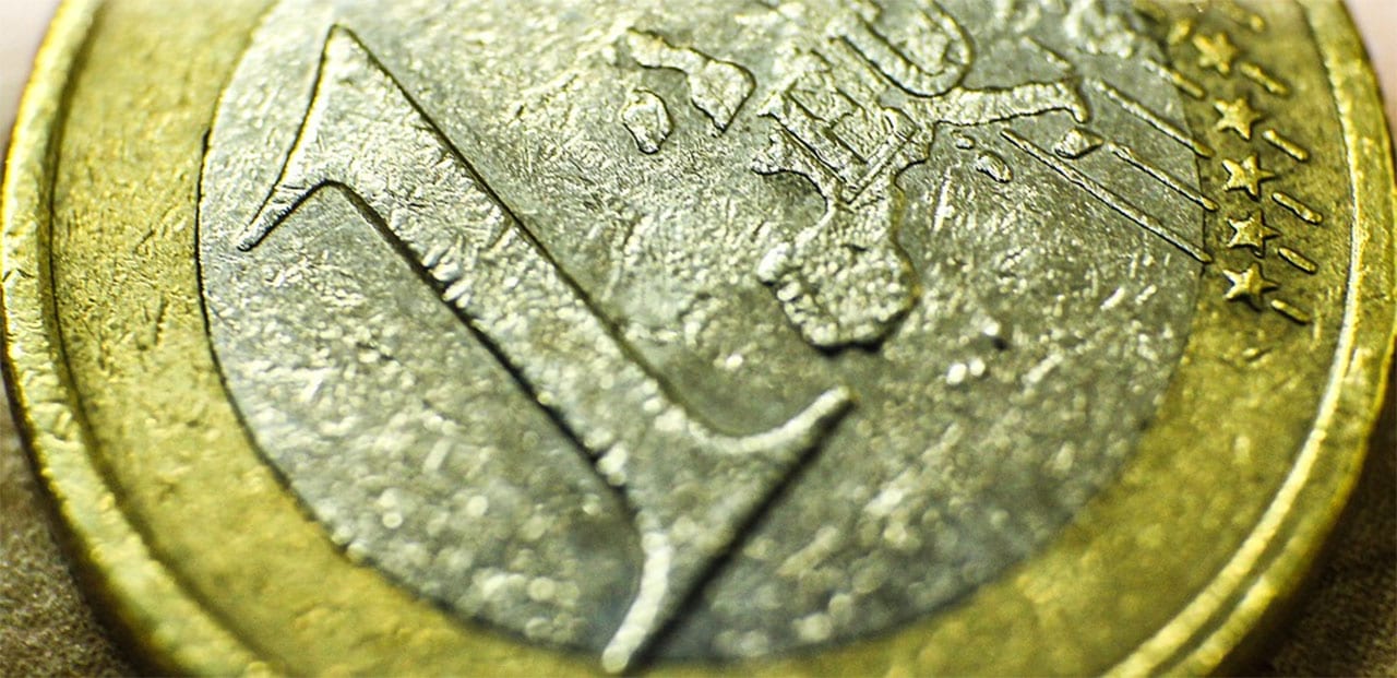 Extreme close up of a euro coin