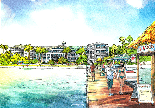 Architect's rendering of Grand Baymen Oceanside, as seen from the existing pier