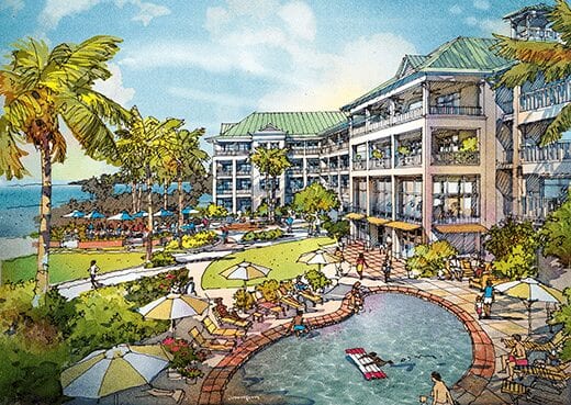 The British colonial theme is unique and appealing [architect's rendering of Grand Baymen Oceanside]