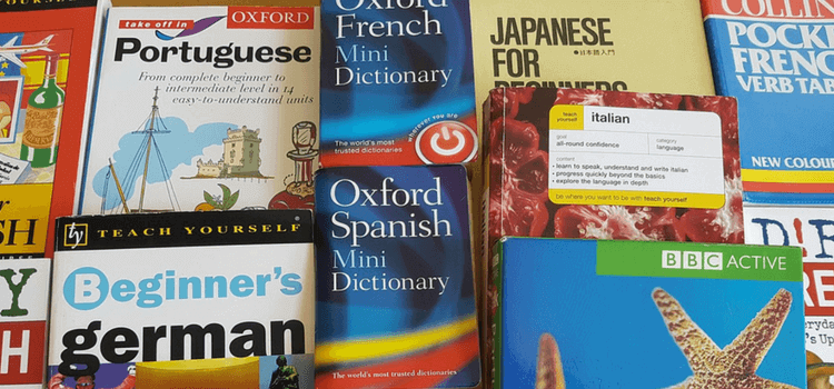 language books, including German, Spanish, Italian, Portuguese, and French.