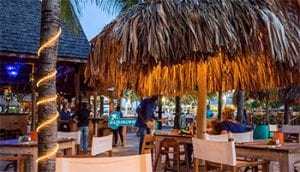 casual outdoor beach restaurant at night