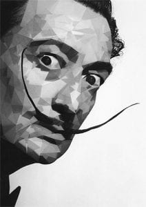 black and white illustration of Salvador Dali with his signature mustache 