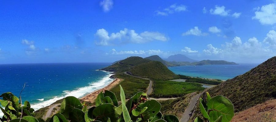 A view from Karibik, St. Kitts looking at the southern tip of St. Kitts on the neighboring Island Nevis.