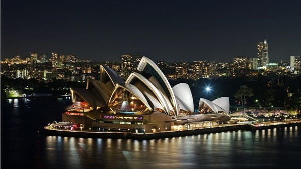 Sydney Opera House, Australia lit up at night