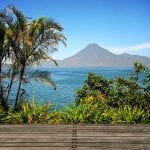 Beautiful Lake Atitlán in Guatemala with a volcano in the background