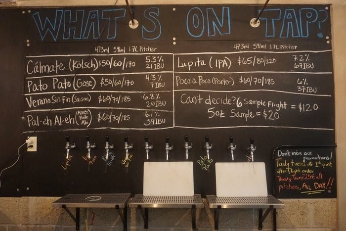 The beer menu at Monzon brewery
