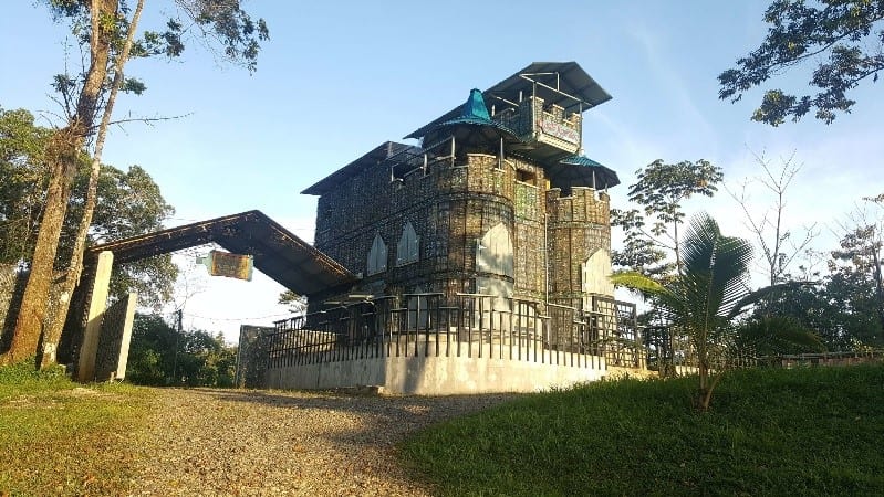 A castle-like house made of plastic bottles in Bocas del Toro, Panama