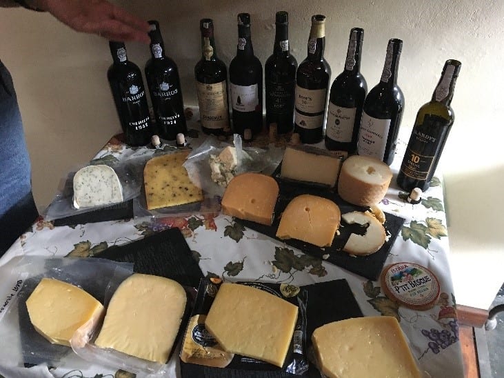 A table of port and cheese