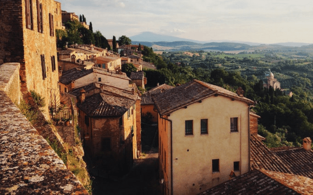 Old town in Abruzzo with countryside in the background