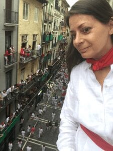 Watching bulls run from balcony in Pamplona, Spain