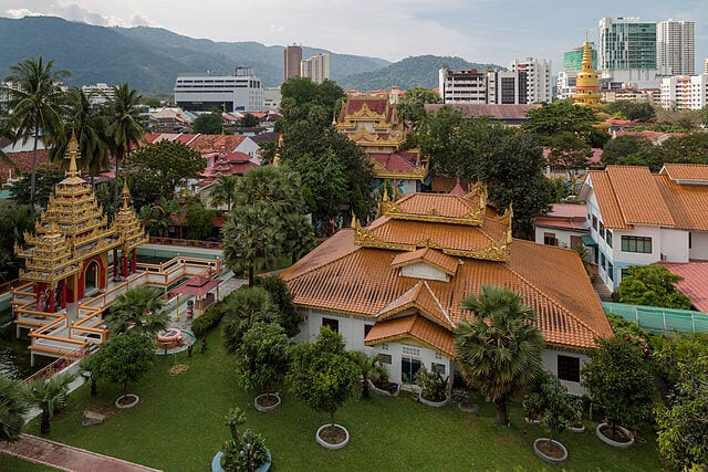 A look at the pagodas and greenery in the suburbs of George Town.