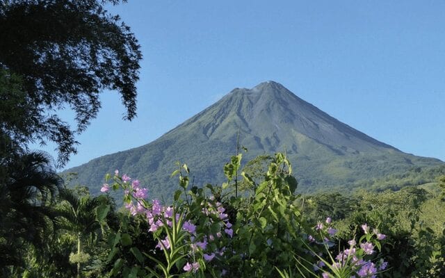 A green covered volcano in Costa Rica