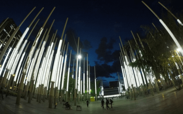 Medellin downtown lit up at night